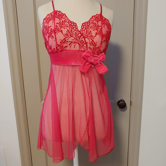 Velvet Baby Doll Victoria’s Secret Angels Bow Tie Nightie Teddie Teddy Lingerie - Picture 2 of 7
